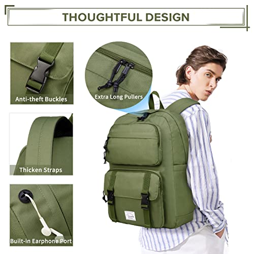 VASCHY Backpack for Men, Unisex Large Fashion Schoolbag Book bag Rucksack for High School/College/Work/Travel/Commuter Green