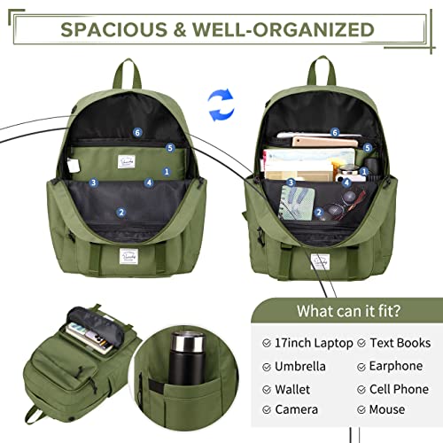 VASCHY Backpack for Men, Unisex Large Fashion Schoolbag Book bag Rucksack for High School/College/Work/Travel/Commuter Green