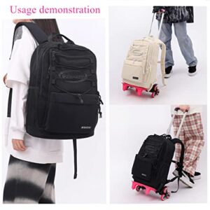 YJMKOI Solid Color Trolley Backpack for Girls-Boys Cool Middle School Kids Rolling BookBags Elementary School Bags with Wheels