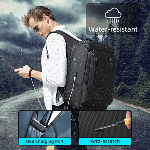 GYakeog Backpack for Traveling on Airplane, Travel Backpack for Men Women 17.3 inch Laptop Backpack large Travel Backpacks Carry on Work Backpack Waterproof Charge Antitheft Black