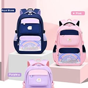 OMGDD Kawaii Backpack, Rainbow School Backpack for Girls,Cute Backpacks 17inch Large Capacity Aesthetic School Bag Rainbow Bookbags with Colorful Beads & Unicorn Pendant Purple