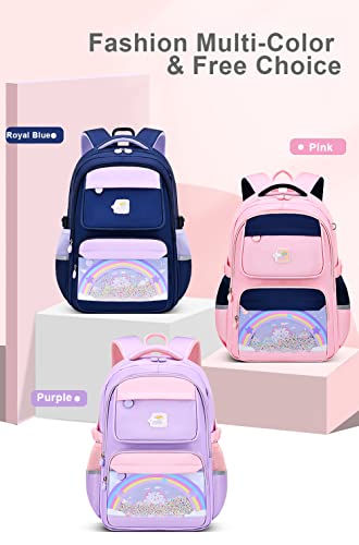 OMGDD Kawaii Backpack, Rainbow School Backpack for Girls,Cute Backpacks 17inch Large Capacity Aesthetic School Bag Rainbow Bookbags with Colorful Beads & Unicorn Pendant Purple