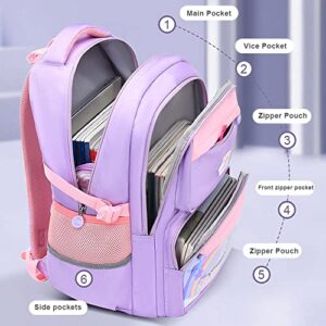 OMGDD Kawaii Backpack, Rainbow School Backpack for Girls,Cute Backpacks 17inch Large Capacity Aesthetic School Bag Rainbow Bookbags with Colorful Beads & Unicorn Pendant Purple