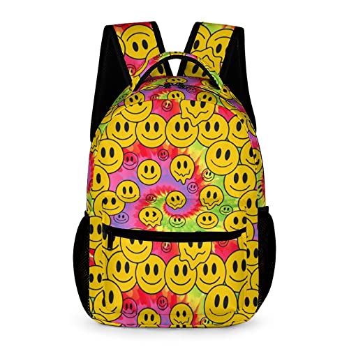 MINBHEBYUD Funny Smiley Faces Tie Dye Prints Backpack, Lightweight Backpack Casual Daypack, Bookbag for Men Women