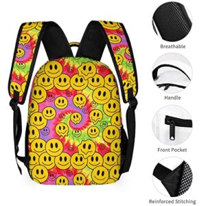 MINBHEBYUD Funny Smiley Faces Tie Dye Prints Backpack, Lightweight Backpack Casual Daypack, Bookbag for Men Women