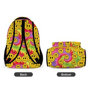 MINBHEBYUD Funny Smiley Faces Tie Dye Prints Backpack, Lightweight Backpack Casual Daypack, Bookbag for Men Women