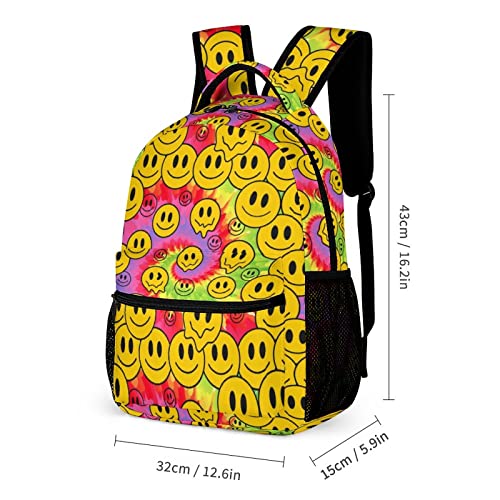 MINBHEBYUD Funny Smiley Faces Tie Dye Prints Backpack, Lightweight Backpack Casual Daypack, Bookbag for Men Women