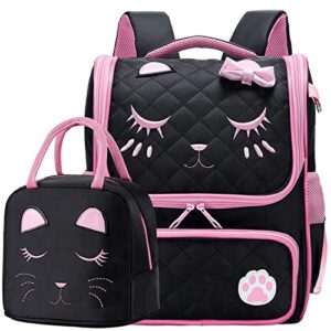 fewofj cute black backpacks with lunch bag for teen girls, kids backpack for toddler preschool bookbags elementary school bags