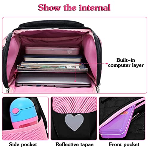 FEWOFJ Cute Black Backpacks with Lunch Bag for Teen Girls, Kids Backpack for Toddler Preschool Bookbags Elementary School Bags