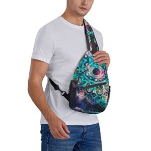 VSOFMY Sling Bag For Women Men, Crossbody Sling Backpack, Chest Bag for Hiking Travel Daypack, Multipurpose Lightweight Shoulder Bag, Galaxy Mandala