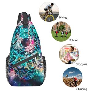 VSOFMY Sling Bag For Women Men, Crossbody Sling Backpack, Chest Bag for Hiking Travel Daypack, Multipurpose Lightweight Shoulder Bag, Galaxy Mandala