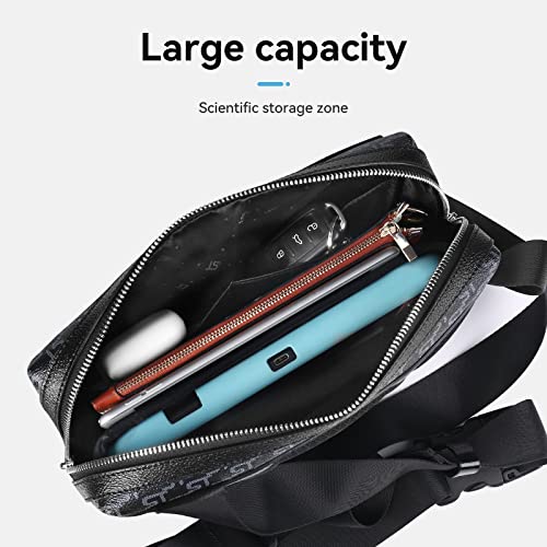 Smatree Leather Crossbody Bag for Men and Women, Sling Shoulder Backpack compatible for Nintendo Switch OLED/iPad Mini/iPhone, Water Resistant Carrying Pack for Travel, Work, Sport,Black Blue