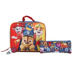 Paw Patrol Backpack Set Kids 5 Piece 16" Backpack Lunchbox Utility Case Rubber Keychain Carabiner