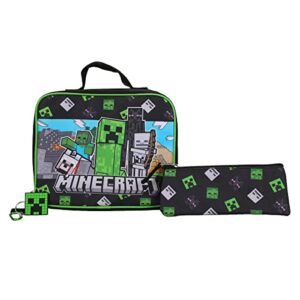 Minecraft 5-Piece Set: 16" Backpack, Lunchbox, Utility Case, Rubber Keychain, and Carabiner