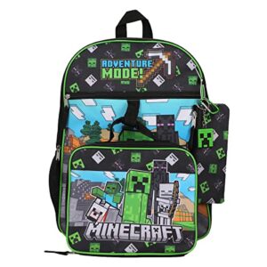 Minecraft 5-Piece Set: 16" Backpack, Lunchbox, Utility Case, Rubber Keychain, and Carabiner