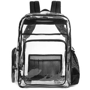 tacvel large heavy duty clear backpack durable transparent see through bag (black)
