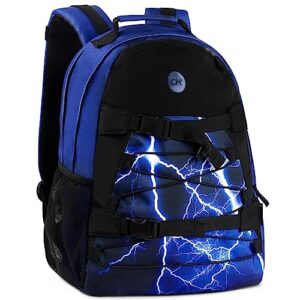 choco mocha boys lightning backpack for elementary middle school, blue large backpack for kids teen boys, 18 inch