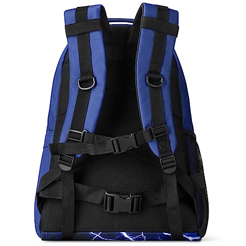 Choco Mocha Boys Lightning Backpack for Elementary Middle School, Blue Large Backpack for Kids Teen Boys, 18 Inch