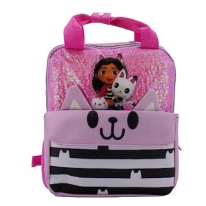 ai accessory innovations gabby’s doll house 12” mini backpack for girls, flip sequin school bag for preschool, pandy paws flap pocket w/3d ears