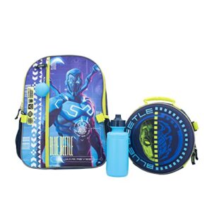ai accessory innovations blue beetle 4 piece backpack set, kids super hero 16" school bag with front zip pocket, blue