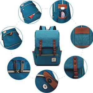 lqmosu Vintage Laptop Bag Fit up 15.6 inch,Casual Daypacks Backpack for Women Men,College Backpack with USB Charging Port (No USB~Deep Teal)