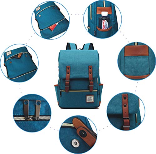 lqmosu Vintage Laptop Bag Fit up 15.6 inch,Casual Daypacks Backpack for Women Men,College Backpack with USB Charging Port (No USB~Deep Teal)