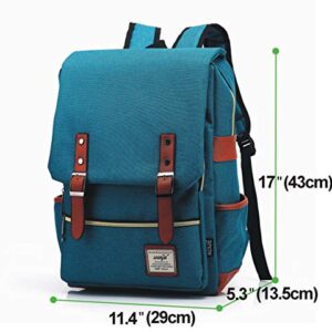 lqmosu Vintage Laptop Bag Fit up 15.6 inch,Casual Daypacks Backpack for Women Men,College Backpack with USB Charging Port (No USB~Deep Teal)