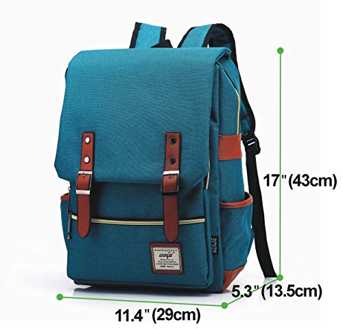 lqmosu Vintage Laptop Bag Fit up 15.6 inch,Casual Daypacks Backpack for Women Men,College Backpack with USB Charging Port (No USB~Deep Teal)