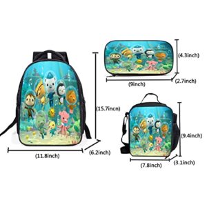 IKBAGVBK The Octo.Nauts 3 Piece Kids Study Backpack,School Backpack and Lunch Bag & Pencil Case Set for Student Boys Girls