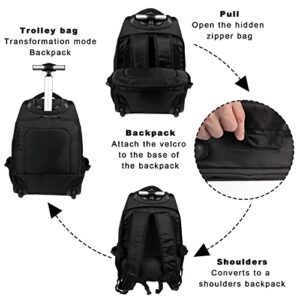 XCELLENT GLOBAL XG Rolling Backpack,19 inches Water Resistant Laptop Backpack with Wheels Stylish Carry on Laptop Bag Durable Quiet Wheels Packable Straps for Travel and Business Black
