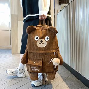 bafokrim Kawaii Backpack For Girls Boys teens Cute Bear Large Capacity Fashion Leisure Backpack With Small Bag (Brown)