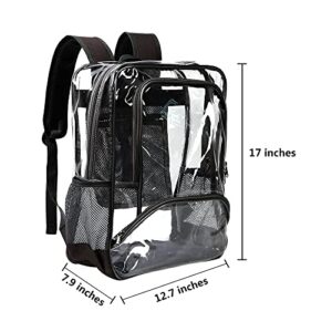 H-RONG Clear Big Large PVC Laptop Transparent Backpack Heavy Duty Bookbag See Through Backpacks for Work Stadium Sporting (Black)