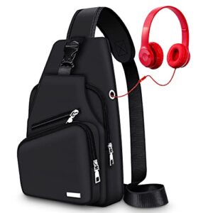 large capacity sling bag crossbody backpack for women men waterproof sling backpack extended straps cross body travel chest bag hiking casual shoulder daypack with headphone hole for all body shapes
