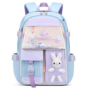 oygejmt girls backpack cute rabbit elementary school bags middle bookbags casual daypack backpacks durable lightweight travel bags (blue)