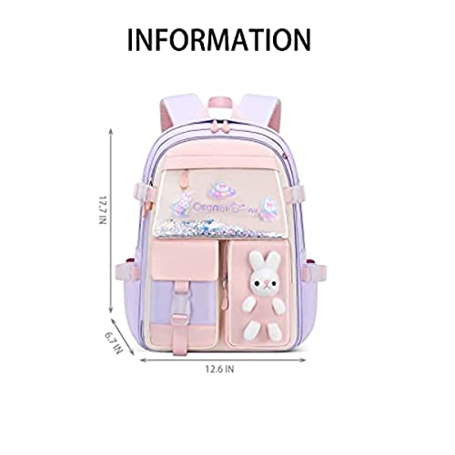 oygejmt Girls Backpack Cute Rabbit Elementary School bags Middle Bookbags Casual Daypack Backpacks Durable Lightweight Travel Bags (Blue)