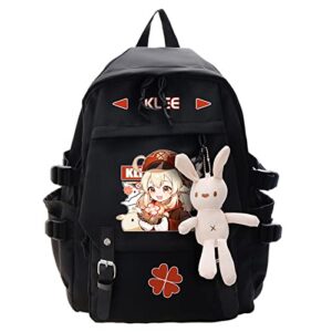dalicoter genshin impact backpack klee backpack printed laptop bookbag 17" large capacity travel black backpack with gift
