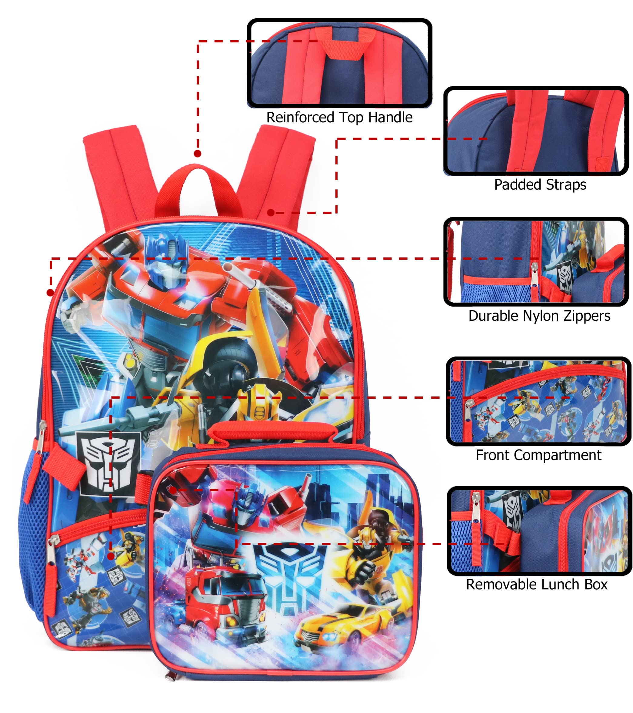 Transformers 16'' Full Size Backpack Lunchbox Set Bookbag School Set