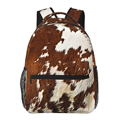 ZERAOKE Red and white cowhide Print Casual Large Capacity Multifunctional Backpack for Travel and Daily Life for Men Women Camping Shoulders Bags