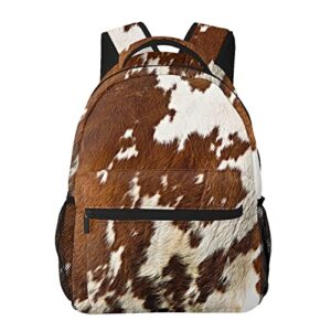 ZERAOKE Red and white cowhide Print Casual Large Capacity Multifunctional Backpack for Travel and Daily Life for Men Women Camping Shoulders Bags