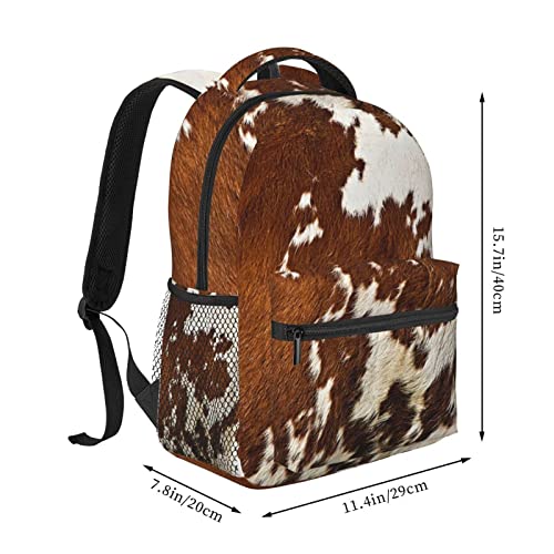 ZERAOKE Red and white cowhide Print Casual Large Capacity Multifunctional Backpack for Travel and Daily Life for Men Women Camping Shoulders Bags