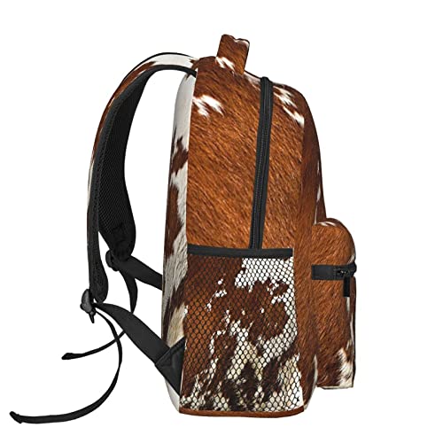 ZERAOKE Red and white cowhide Print Casual Large Capacity Multifunctional Backpack for Travel and Daily Life for Men Women Camping Shoulders Bags