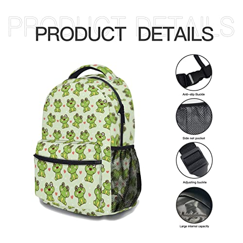 Frog Backpack for School Cute Frogs Bookbag for Kids Teen Girls Boys Back to School Bag Gifts for 2nd 3rd 4th 5th 6th Grade