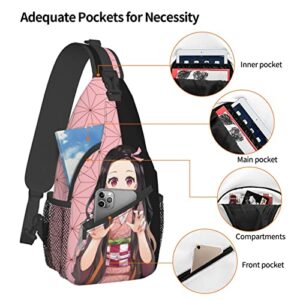 Aolazw Demon-Anime-Slayer Sling Backpack Unisex Crossbody Backpack Manga Single Shoulder Bag Chest Bag Cosplay Daypack