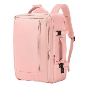 yostorrie large travel backpack for women, 40l airline approved carry on backpack as personal item size, expandable suitcase backpack with shoe compartment,waterproof business bag for 17in laptop,pink