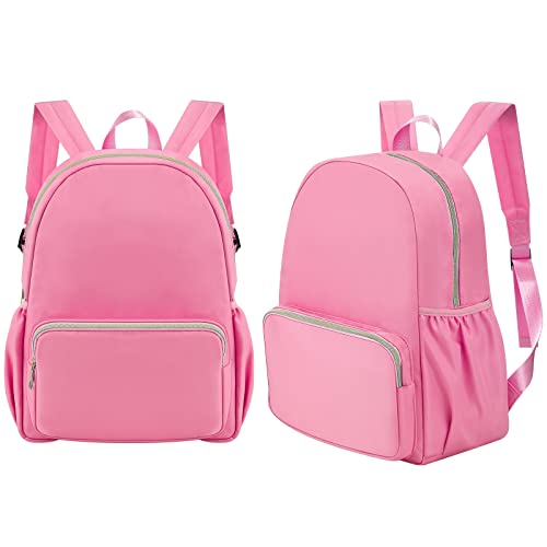 Cunno 2 Pcs Nylon Preppy Backpack for School Waterproof Lightweight Backpack Unisex Backpack for Teenage, Kids, Students (Pink)