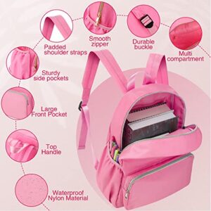 Cunno 2 Pcs Nylon Preppy Backpack for School Waterproof Lightweight Backpack Unisex Backpack for Teenage, Kids, Students (Pink)