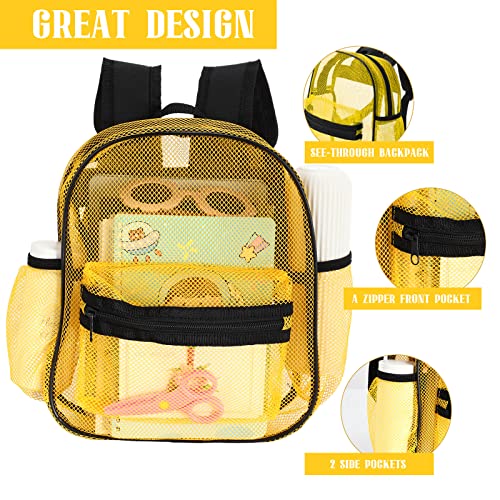Silkfly 12 Pack Mini Mesh Backpack for Kids Bulk, 6 Colors Transparent Bookbag See Through Backpack Mesh Beach Bag with Padded Strap Beach for Kindergarten School Boys Girls