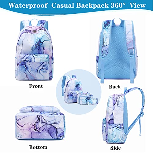 Dafelile School Backpack for Girls School backpack for Elementary Middle Water Resistant Girls School Bag Teen Girls Bookbag 3 in 1 Set with Lunch Box Pencil Bag
