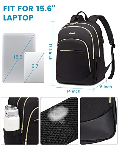 LOVEVOOK Laptop Backpack for Women & Men, 15.6 Inch Anti Theft Travel Backpack with USB Port, Stylish Casual Daypack for College, Large Capacity Teacher Nurse Work Backpack Purse, Black