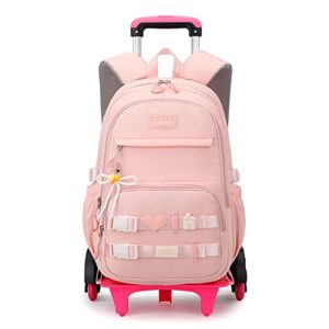 mitowermi girls rolling backpack for school boys wheeled backpacks for women kids trolley bags pink roller bookbag for elementary middle students